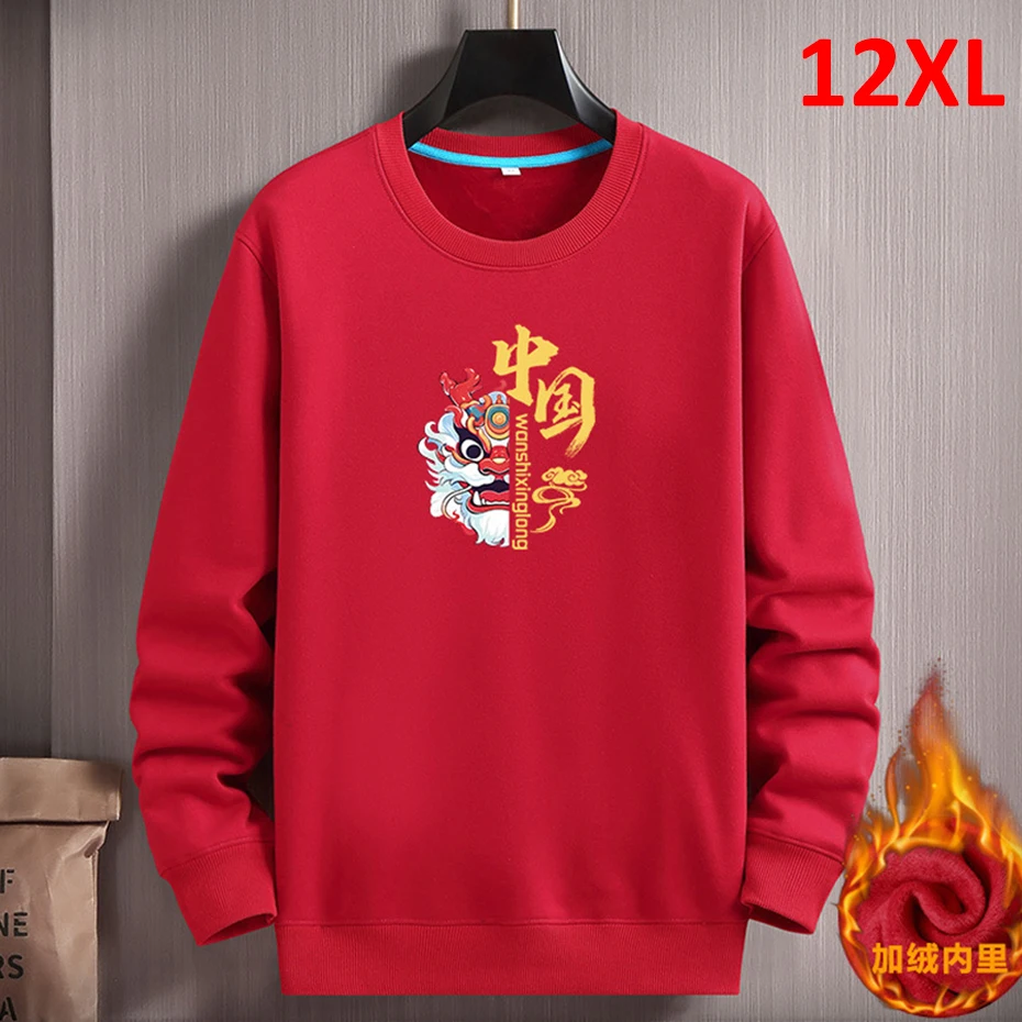 2024 Cinese Lunar Dragon Year Felpa Uomo Inverno Felpe In Pile Plus Size 12Xl Cinese Capodanno Pullover Felpe Rosse