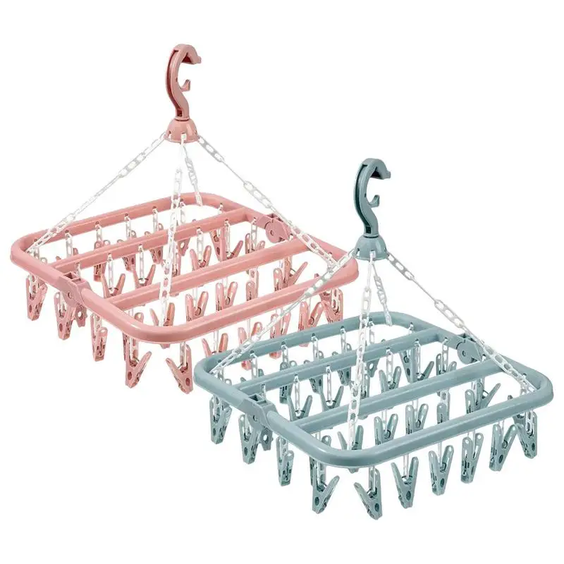 Sock Dryer Clothes Drying Hanger with 32 Pegs Foldable Plastic Socks