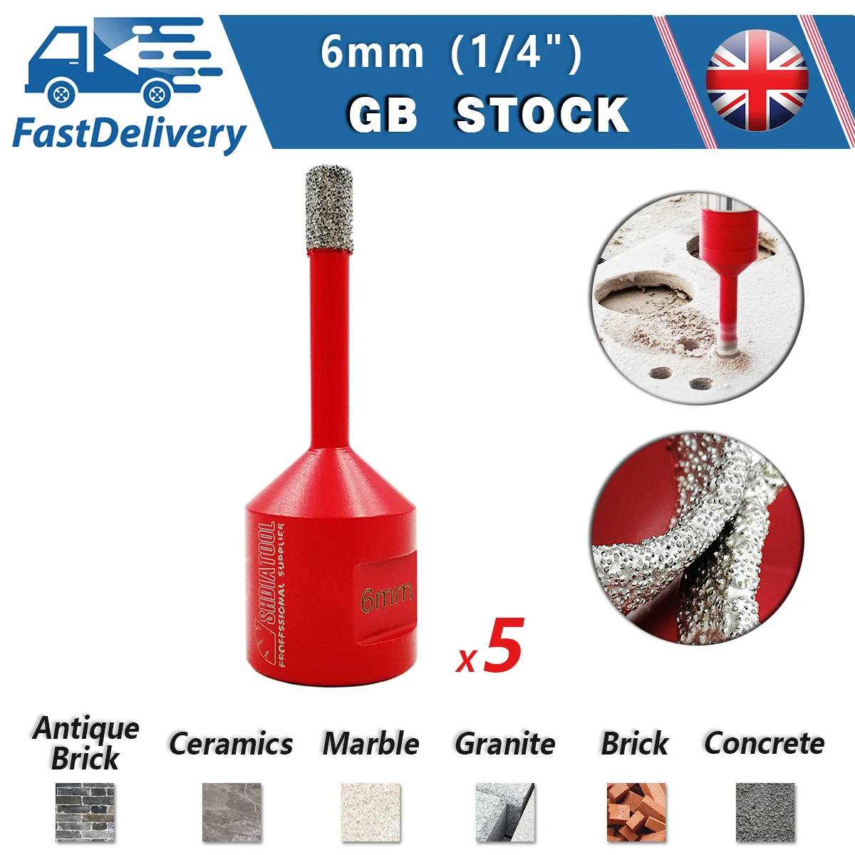 

SHDIATOOL 1pc Vacuum Brazed Diamond Drilling Core Bits 6mm With 10MM Diamond Height Hole Saw GB Free Shipping