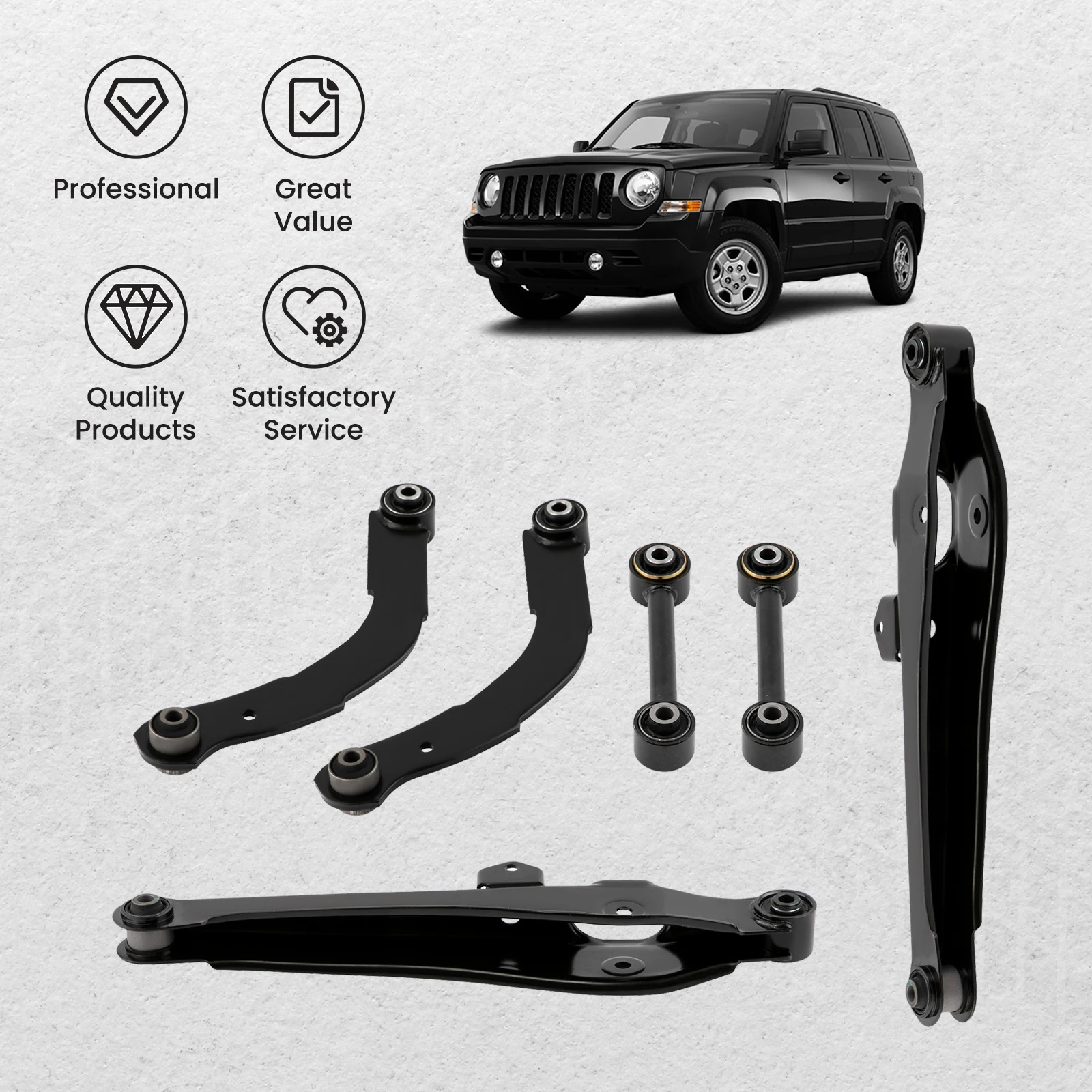 

6pcs Rear Upper & Lower Control Arms Rearward Lateral Toe Arm for Caliber 07-12 for Jeep Compass Patriot 2007-17