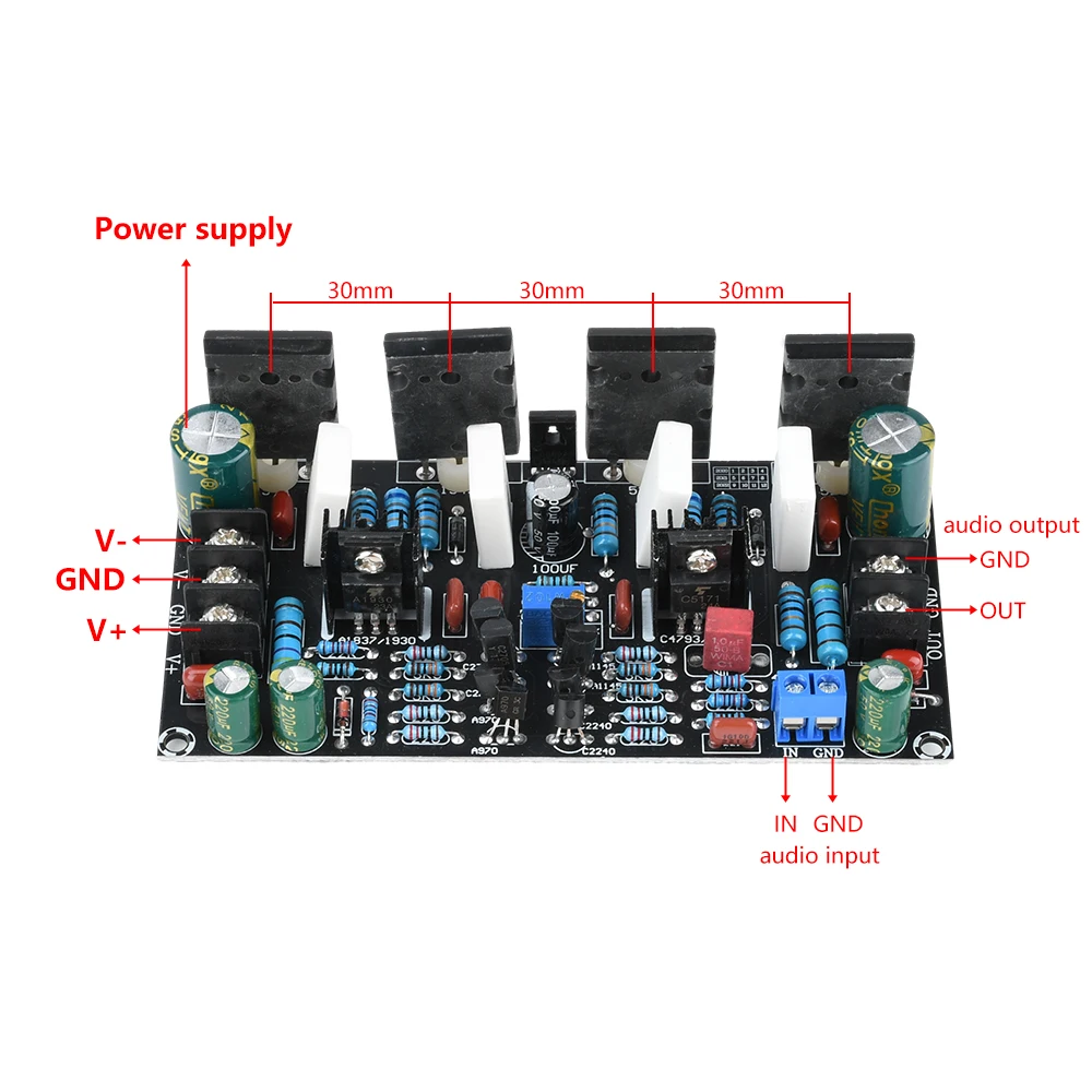 ± 20V-90V 오디오 증폭기 200W 모노 오디오 증폭기 모듈 A1943/C5200 튜브 후면 증폭기 고 충실도 순수한 음질