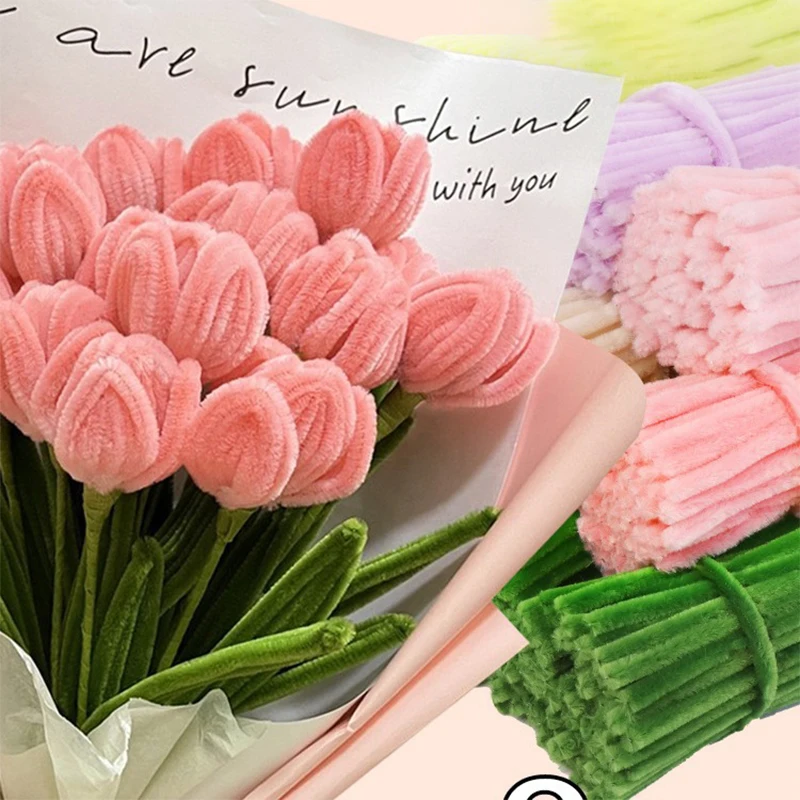 100PCS Colorful Chenille Stem Twisted Rod Wool Root Fluffy Bar Iron Wire DIY Handcraft Twisting Decorations Pipe Cleaners Plush chenille stems