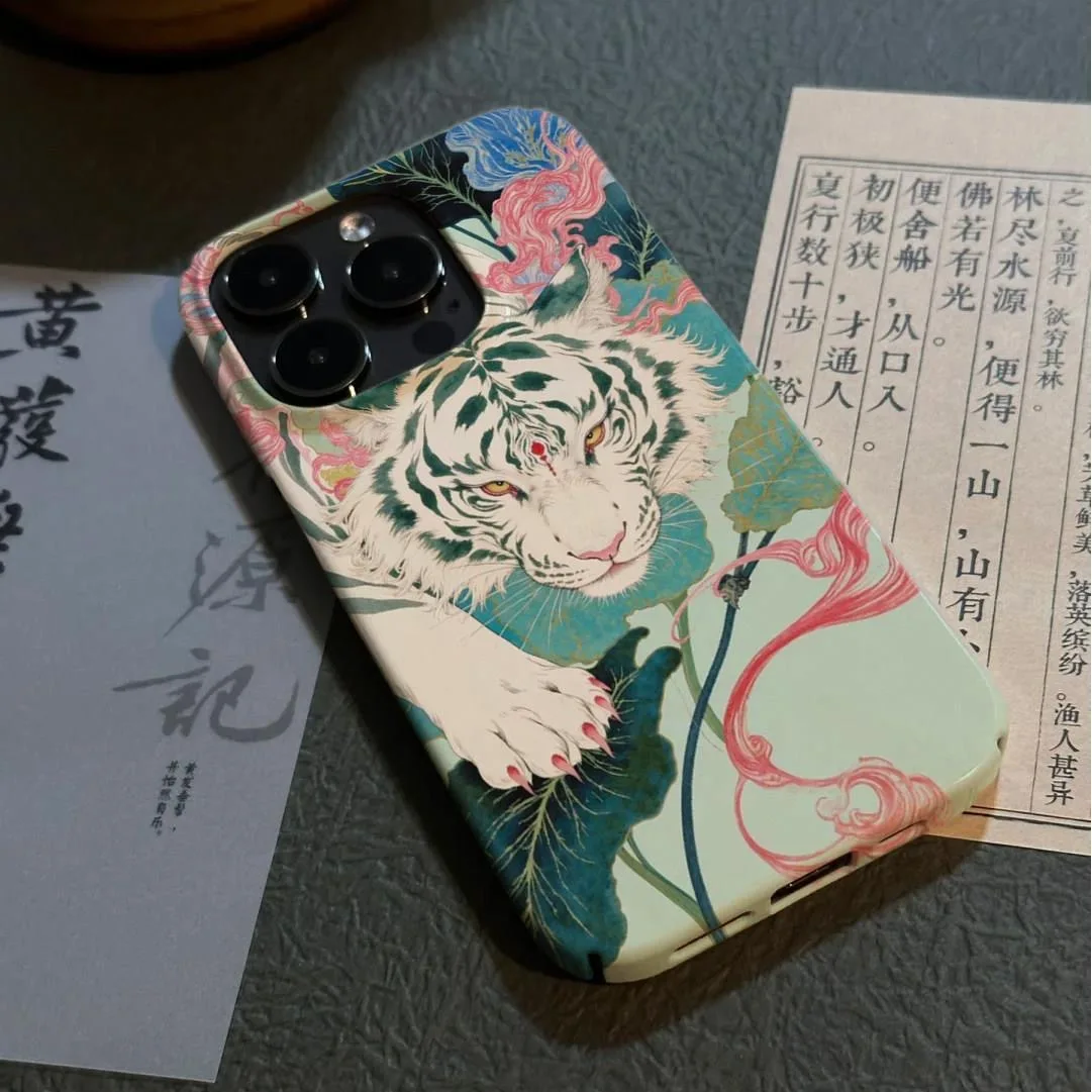 รูปสินค้า เคสโทรศัพท์ลายเสือขาวศิลปะจีนโบราณ สำหรับ iPhone 17 16 15 14 11 12 13 Pro Max Plus