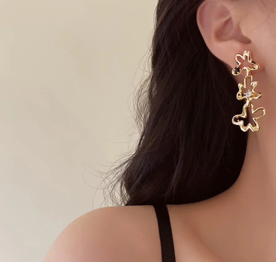 S925 silver needle vintage zircon gold flower gold plated alloy Earrings for women Fashion Jewelry