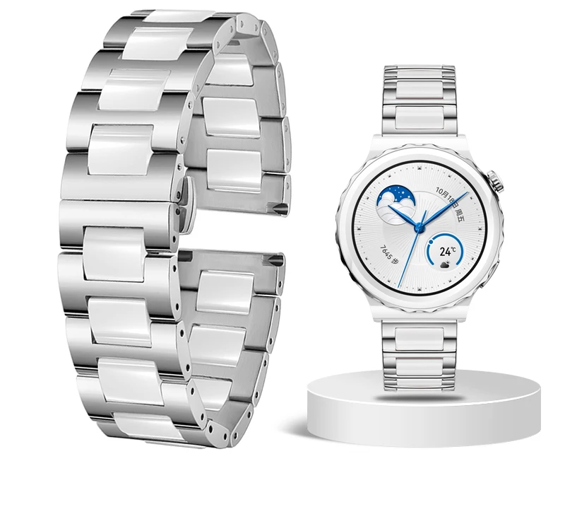 Premium Ceramic Wristband in White and Black for Smart Watches - Stylish Universal Replacement Strap for Men and Women