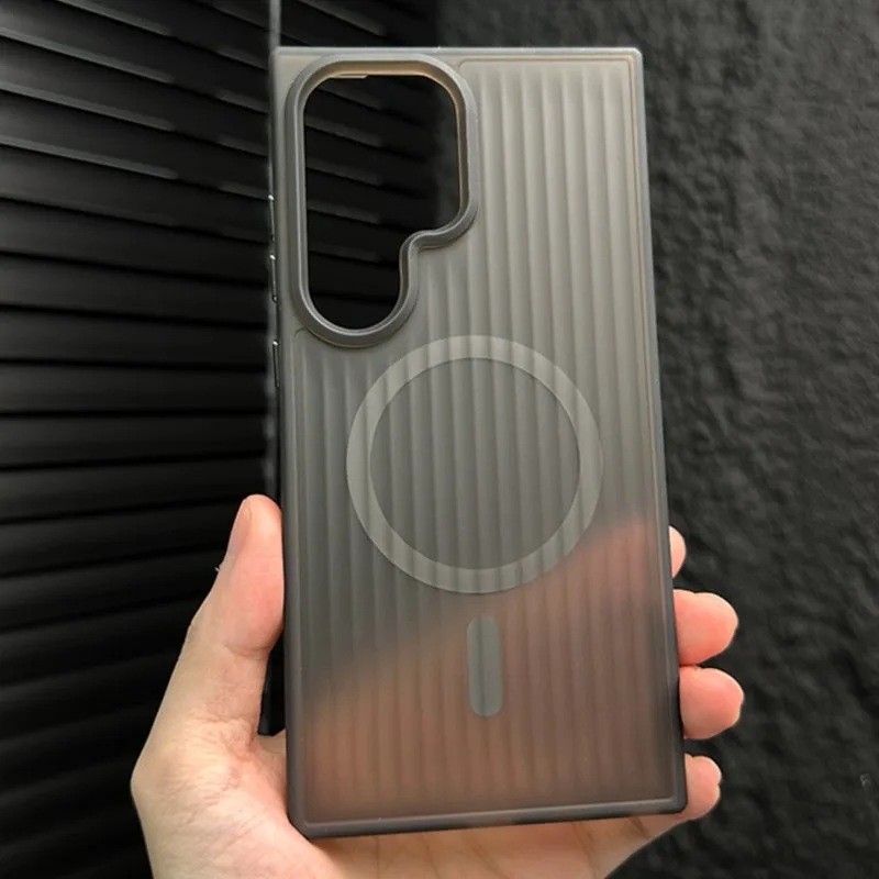 Luxury Matte Stripe Translucent Shockproof Phone Case with MagSafe Compatibility