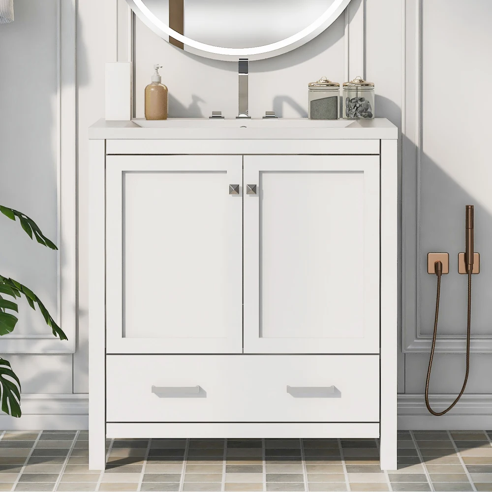 30" Black Bathroom Vanity with Single Sink, Combo Cabinet Undermount Sink, Bathroom Storage Cabinet with 2 Doors and a Drawer 5