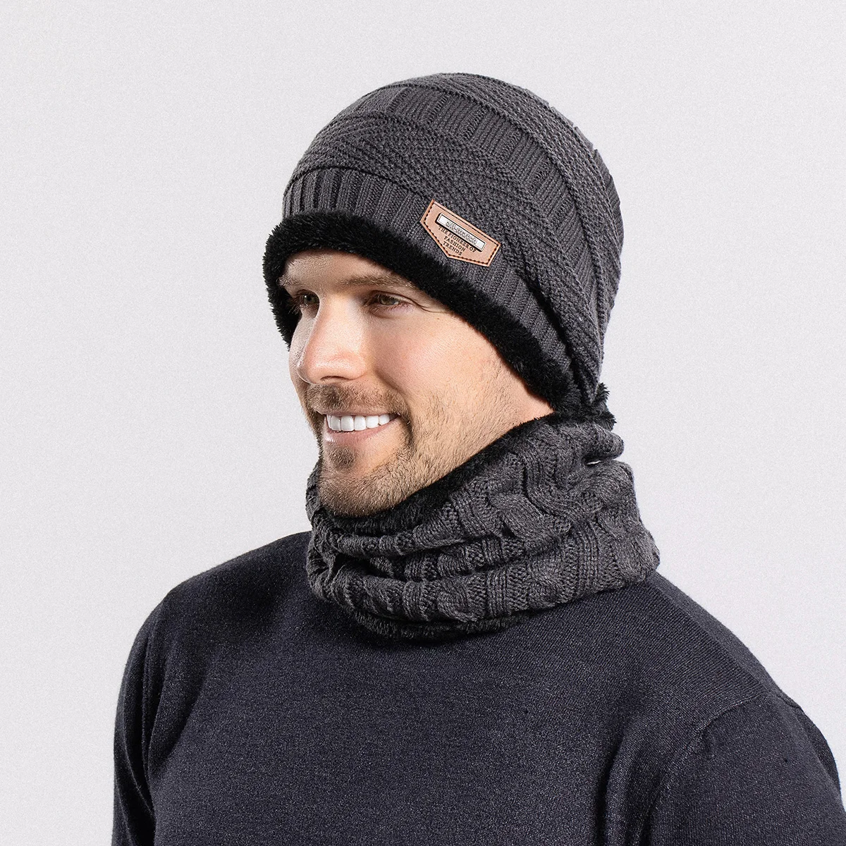 Men Women Wool Hat Scarf Two-piece Set Skullies Beanies Autumn Winter Warm