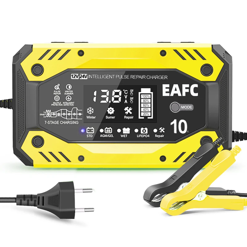 EAFC 12 فولت/24 فولت شاحن بطارية أوتوماتيكي كامل 7-segment شاحن بطارية السيارة الذكية نبض إصلاح لشحن حمض الرصاص