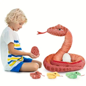 Giant Snake Stuffed Animal,  Large Mommy With 3 Babies & 2 Eggs Snakes Plush Toy, 79'' Long Red Boa Constrictor Gift For  Kids 2
