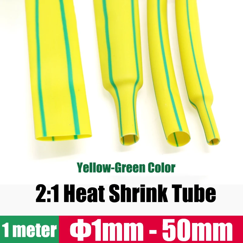 

1 Meter Diameter 1mm-50mm Yellow-green Heat Shrink Tube 2:1 Polyolefin Thermal Cable Sleeve Insulated Cable Wire Heatshrink Tube