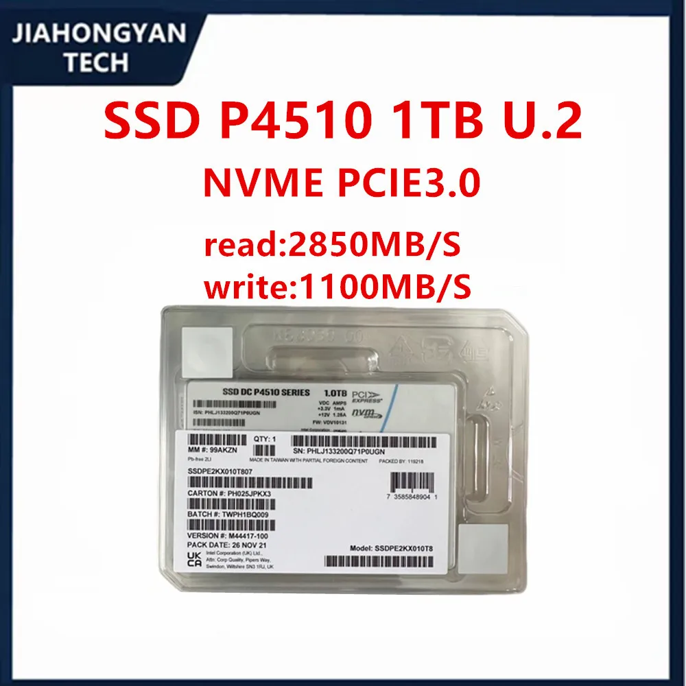 Original FOR Intel P4510 1TB 2TB 4TB U2 MVME server SSD SSDPE2KX010T807