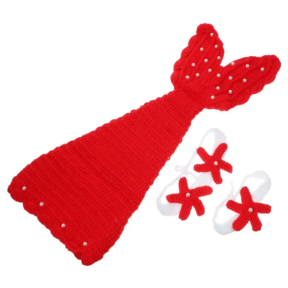 3pcs/Set Creative Baby Mermaid Costume Set Soft Handmade Newborn Photography Props Solid Color Washable Infant Knitted Costume