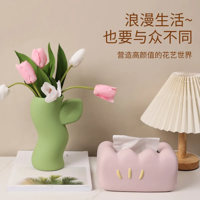 

Nordic Ceramics Vase Portable Paper Holder Cream Style Household Tissue Box Living Room Home Decor Cute Tulip Ornaments Gifts