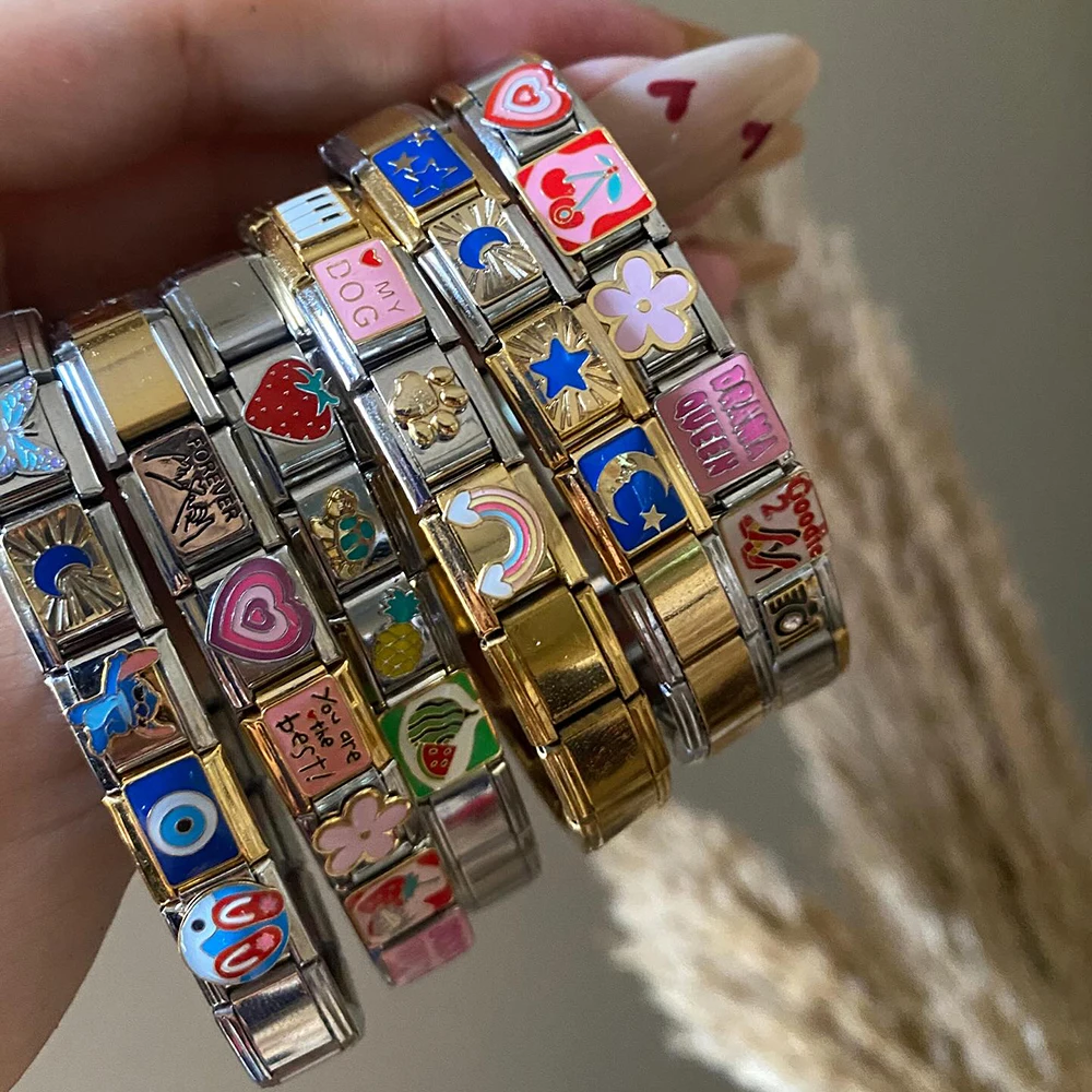 Personalized Italian Charms Bracelet Bangle for Women Color Printing Custom Vintage Stretchy Bracelets No Pinched Tarnish Free