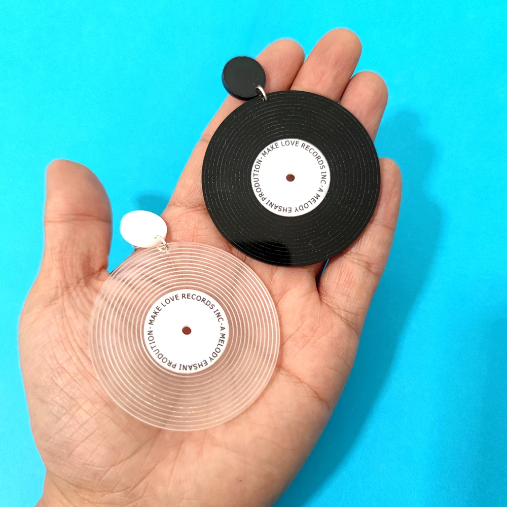 KUGUYS Vintage Vinyl-Ohrhänger für Damen, schwarz, weiß, transparent, Acryl, runde Form, Schmuckzubehör