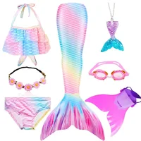 N92 Girls Bathing Suit Mermaid Tails Kids Beach Swimsuit Costumes With Monofin Bikini Swimming Cosplay Little Tail For Child KP