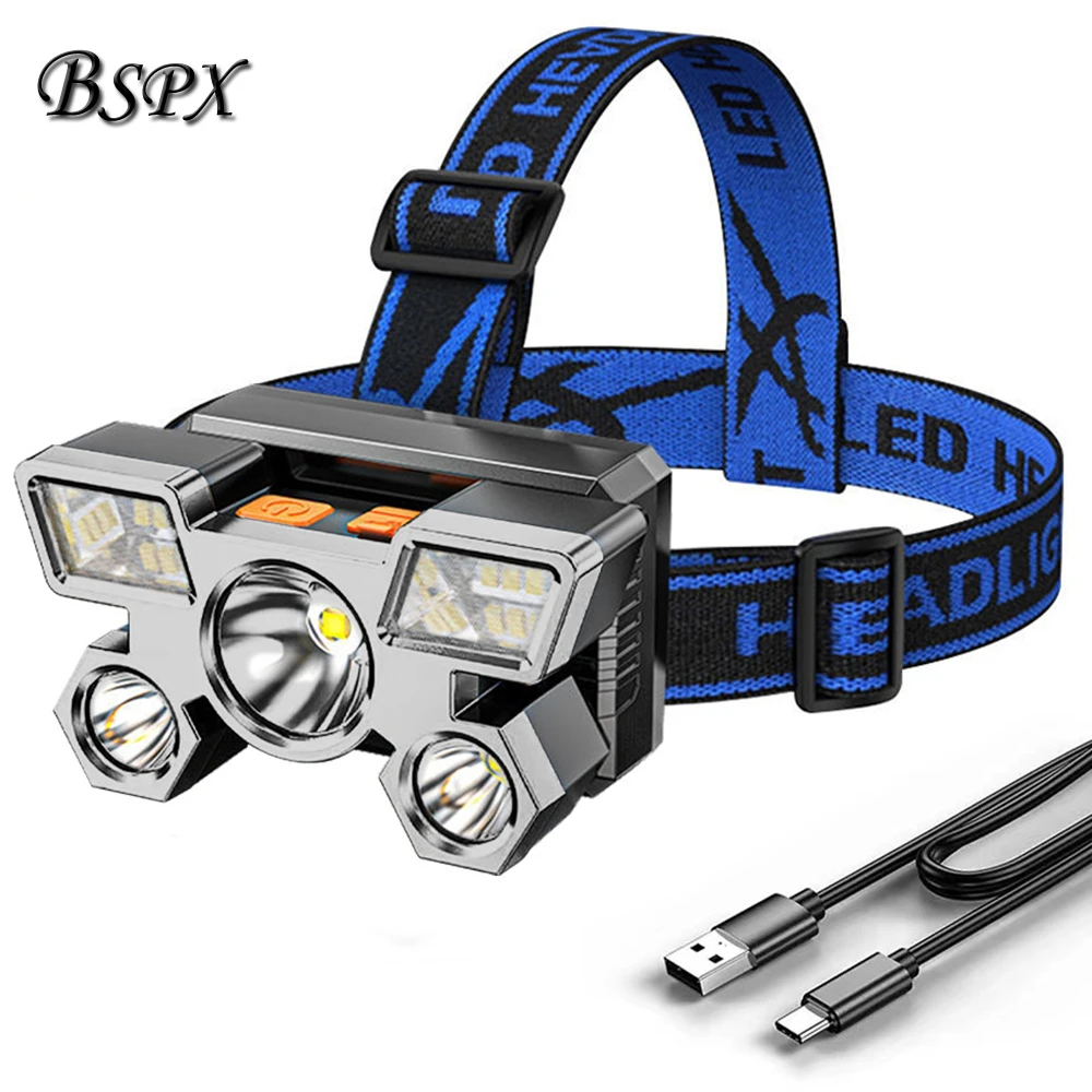 Led Fivehead Headlight Strong Light Super Rechargeable Lamp