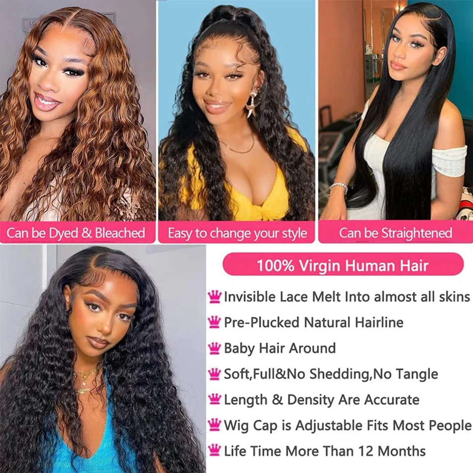 Human Hair Wig Glueless Water Wet and Wavy 13x4 Lace Closure Wigs Human Hair Lace Front Wig Human Hair Deep Wave Frontal Wigs For Black Women human hair wig lace front wig human hair wigs front lace wig