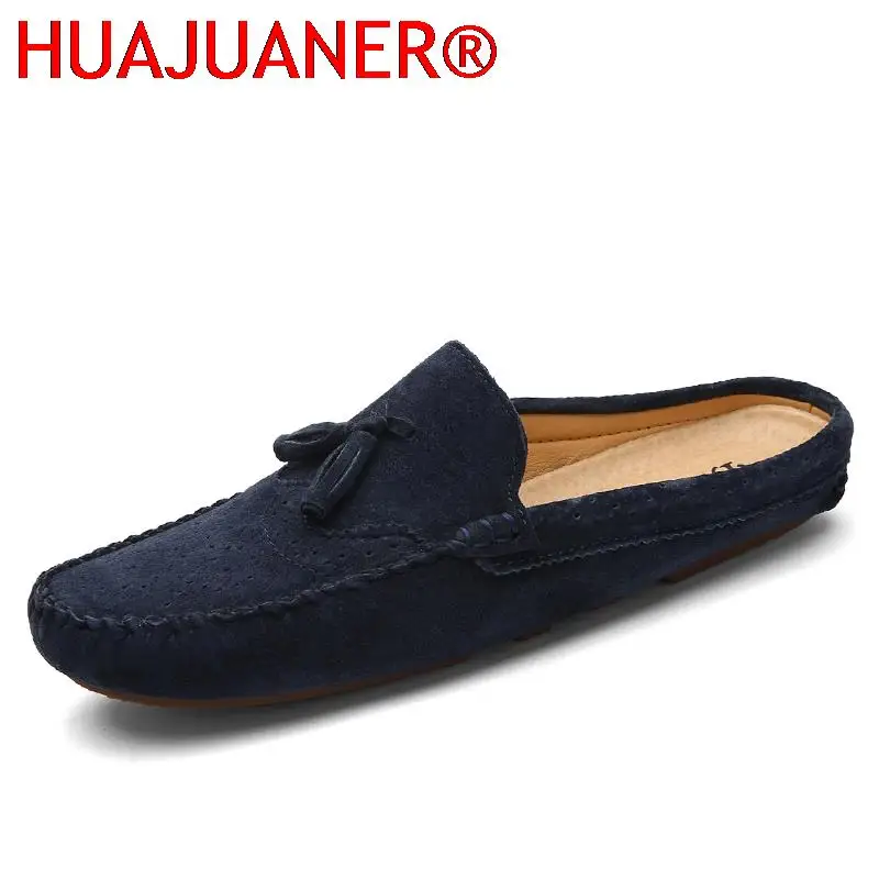 

Mens Shoes Suede Casual Slippers Fashion Half Drag Loafers Light Breathable Slip on Flats Classic Outdoor Summer Driving Shoes