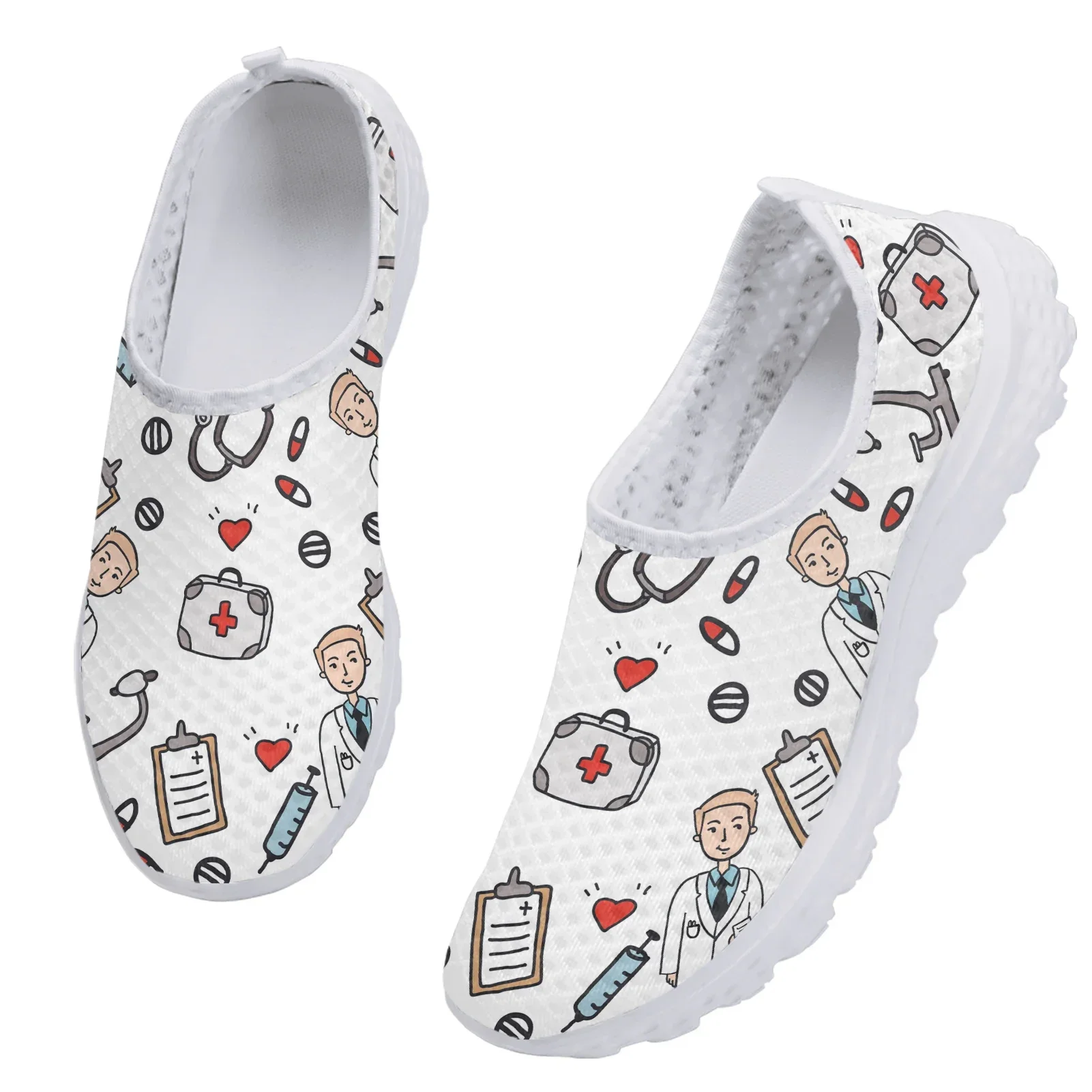 White Doctor Design Slip On Shoes Lightweight Medical Printing Sneakers Soft Soled Shoes For Summer Casual Shoes