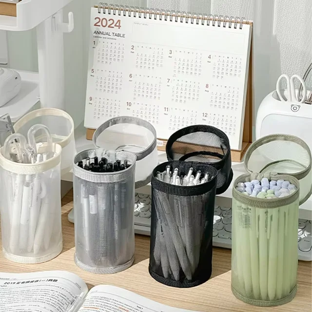 Large Capacity Solid Color Desktop Storage Pouch, Clear Mesh Organizer, Practical Tabletop Holder for Daily Sundries 1