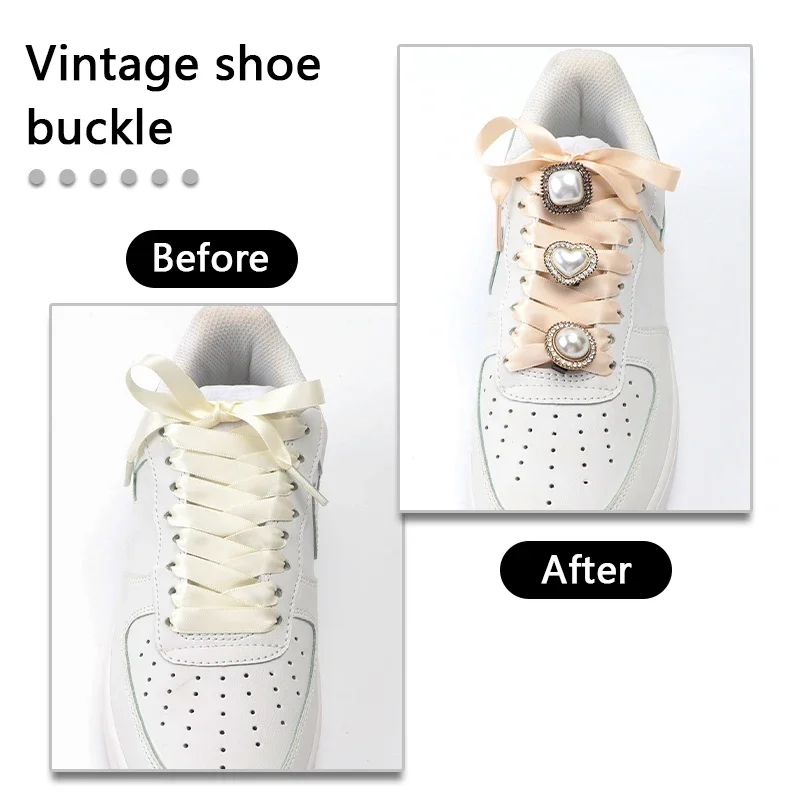 1PCS Pearl Rhinestones Buckle Shoelaces Decoration Shoe Accessories DIY Shoe Charms Design Exquisite Vintage Button Accessories