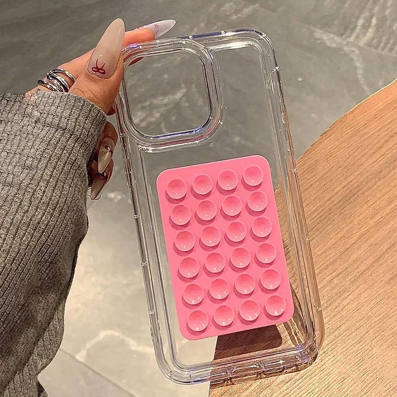 Transparent 3D Suction Cup Shockproof Phone Case - Soft Protective Cover