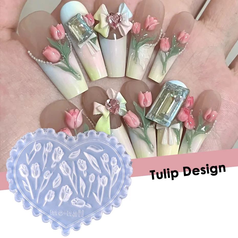 1pc Silicone Nail Carving Mold Rose Flower 3D Acrylic Nail Art Decorations Stamping Plates DIY Manicure Nail Accessories Tools 3