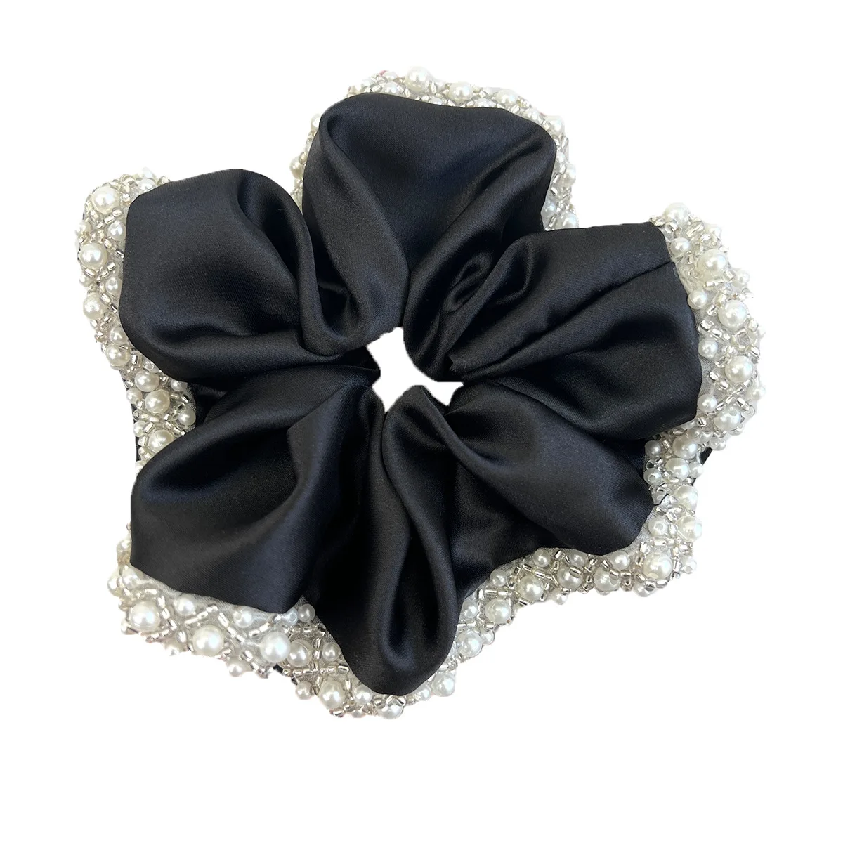 Vibrazioni vintage francesi! Elastico in raso in tonalità solide con effetto di perle, accessorio per capelli indispensabile per i panini alla moda - immagine 3