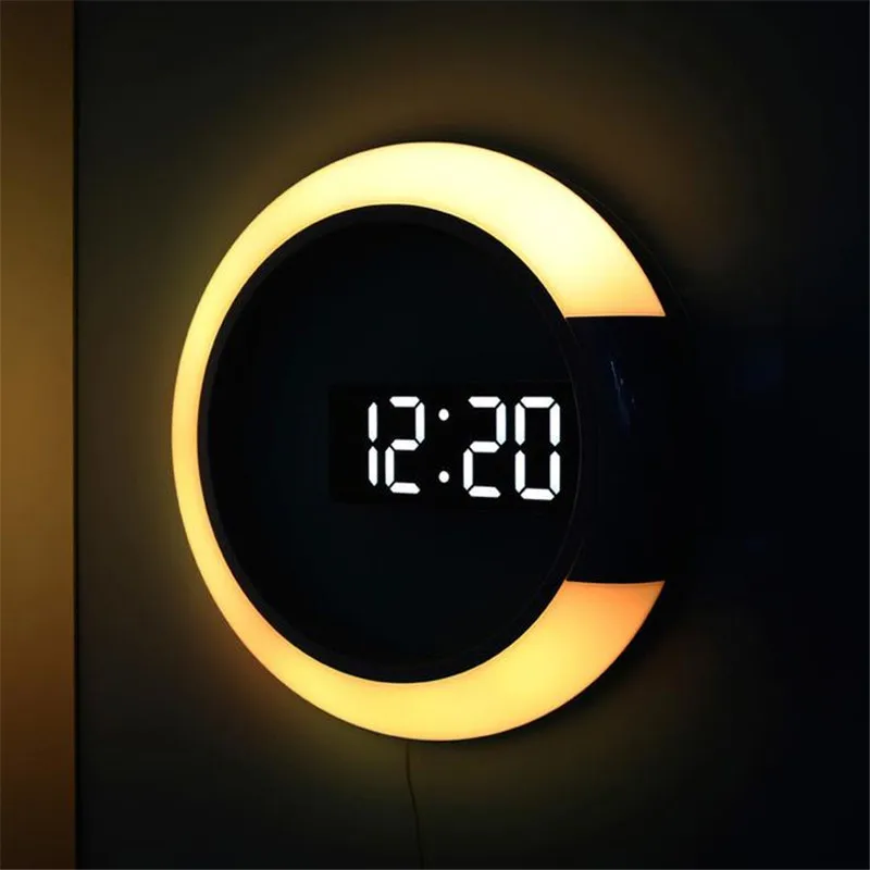 7 Colors 3D LED Wall Clock With Remote Control Digital Table Clock Alarm Mirror Wall Nightlight For Home Living Room 30#