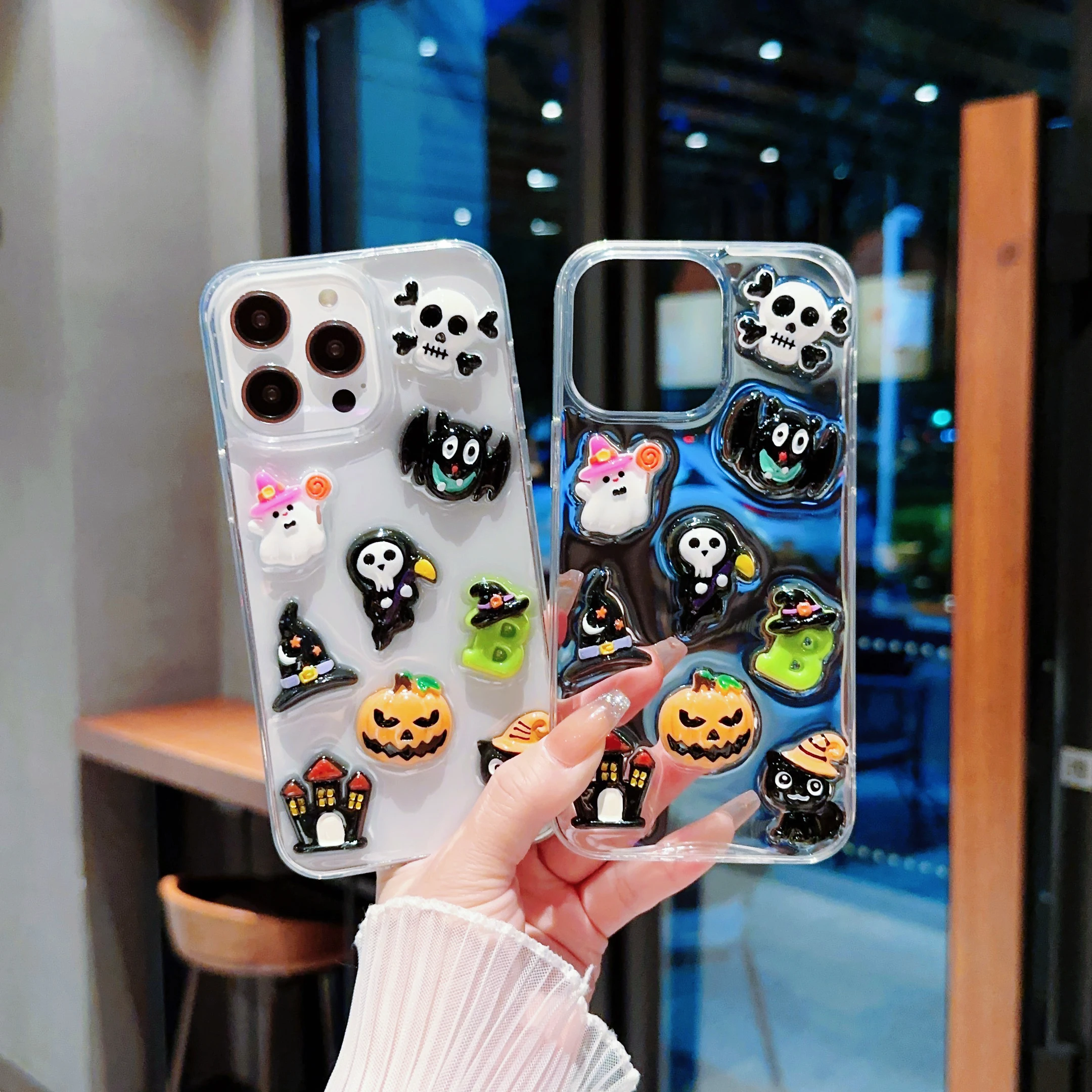 Крутой 3D чехол для телефона на Хэллоуин с забавным черепом призраком для iPhone 13 12 11 14 15 Pro Max 14 15 Plus прозрачный защитный чехол