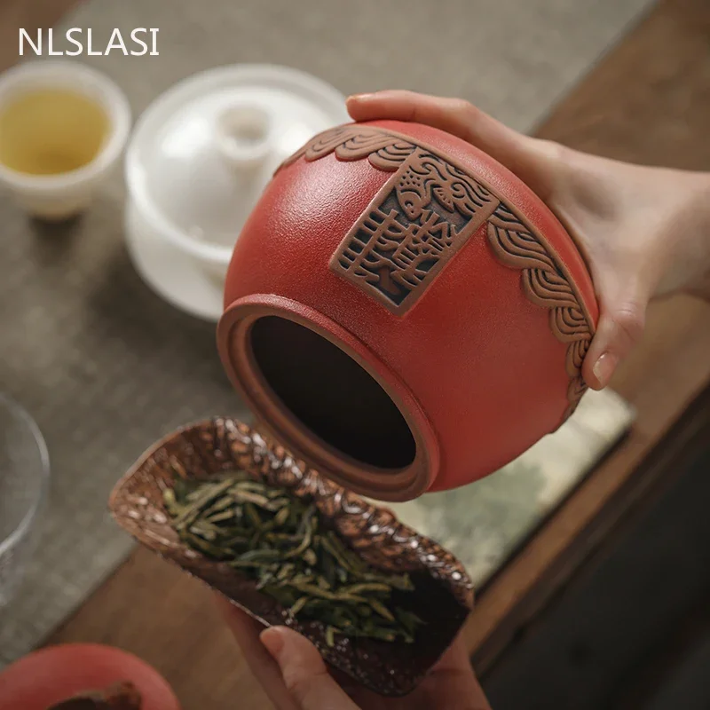 Traditional Pottery Tea Caddy Large Capacity Ceramic Storage Tank Portable Sealed Travel Tea Jar Candy Coffee Spice Container tea canister ceramic storage jar airtight container
