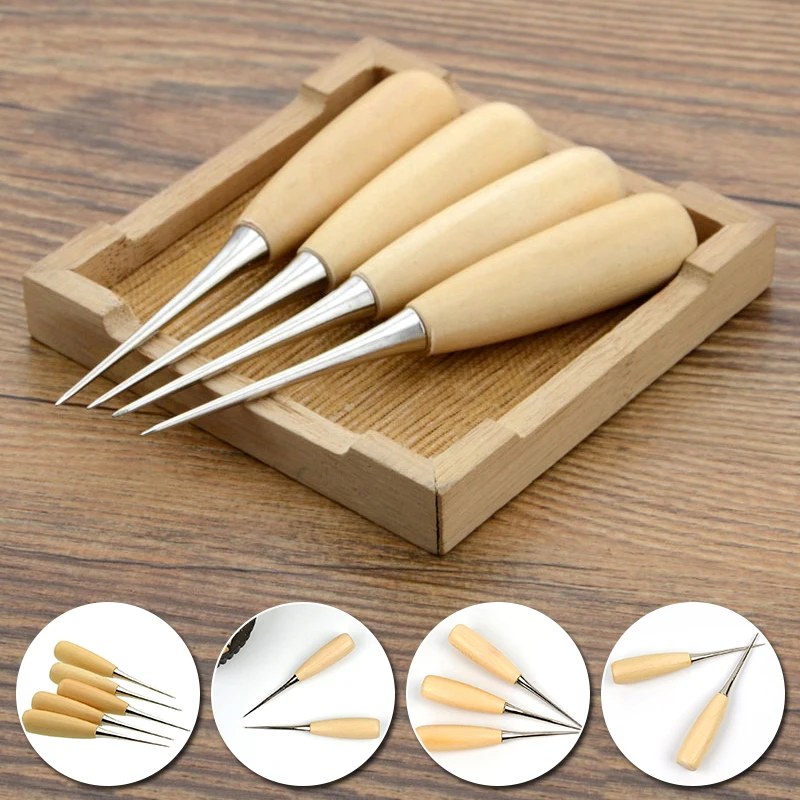 Wooden Handle Awls for DIY Leather Tent, Sewing Awl, Shoes Repair Tool, Hand Stitcher, Leather Craft Awl, Punch Hole, 1Pc