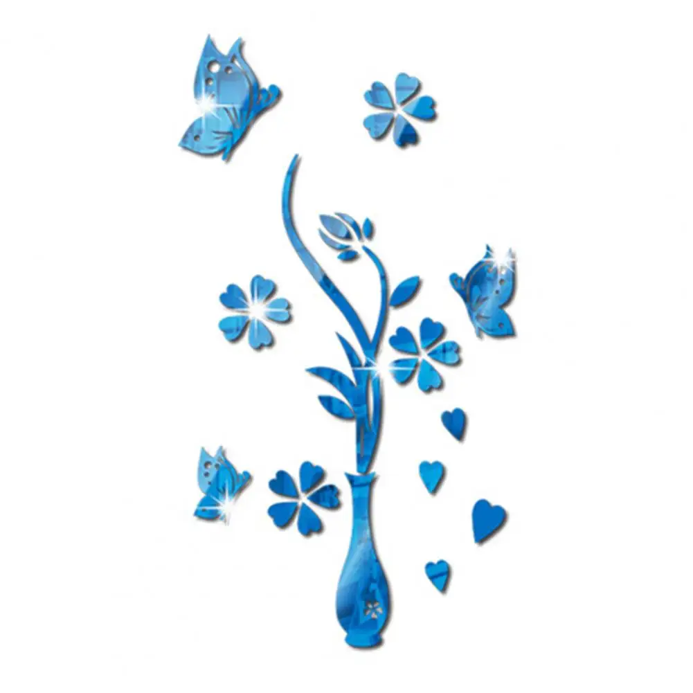 Elements Murals Home Decoration Mirror Surface Wall Sticker Charming Acrylic Vase Flower Butterfly