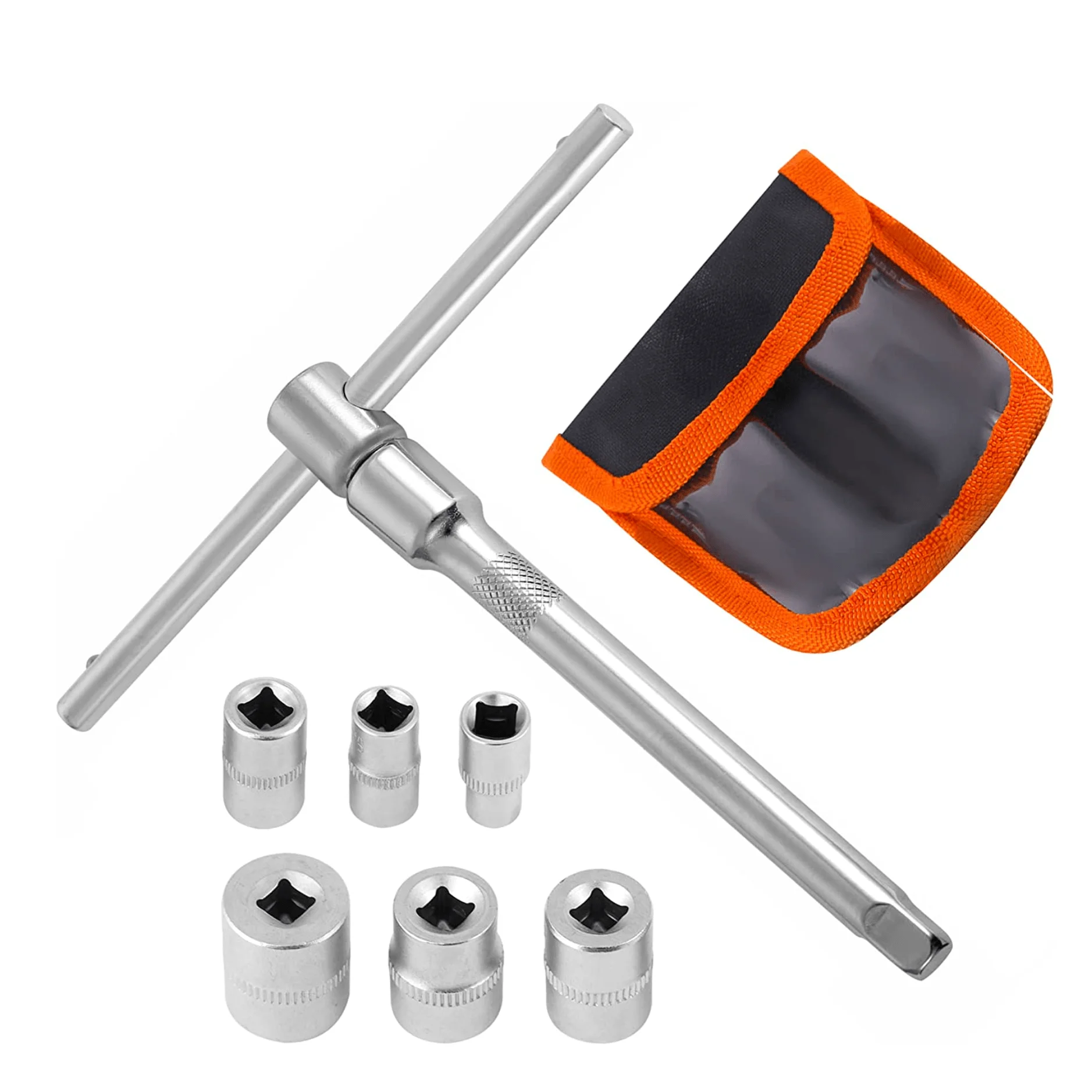Folding Mini T-Handle Potable Socket Set, 1/4" Drive Tool Kit For Motorcycle ATV UTV