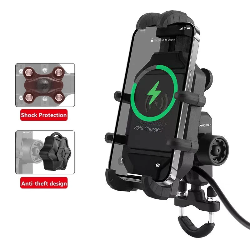 Universal Motorcycle and Bicycle Phone Holder with Fast Charging Wireless Charger
