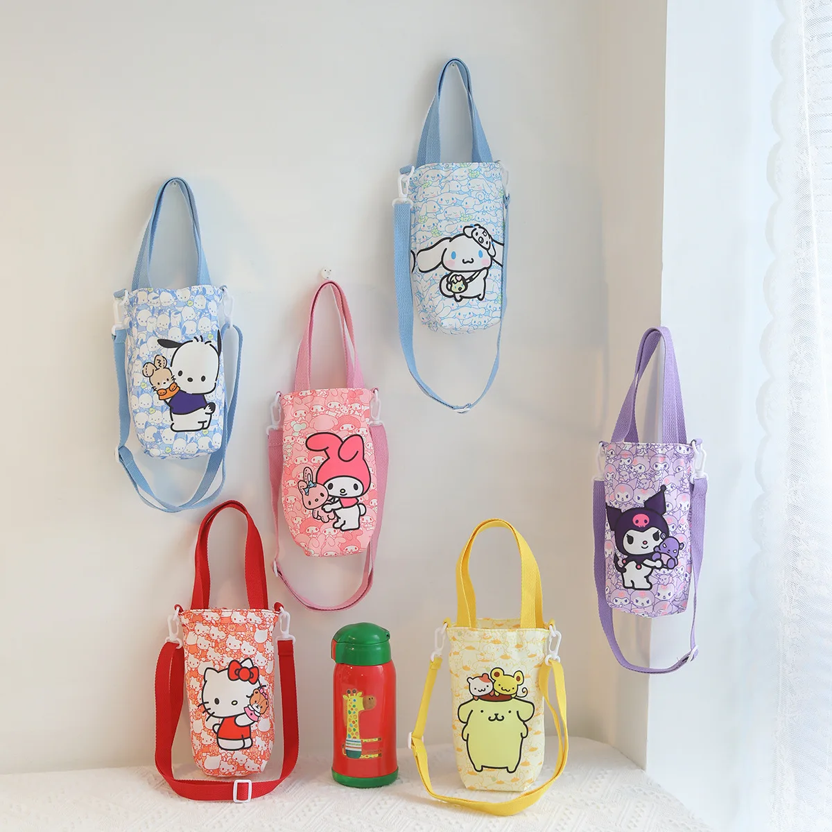 Sanrio Kuromi Canvas Cup Insulation Cover Anime Hello Kitty Borsa A Tracolla Anime Cinnamoroll Borsa Portatile Per Bottiglia D'Acqua