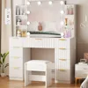 Makeup Vanity Desk with Mirror and Lights,Large Vanity with Drawers & Glass Top,Makeup Table with Power Outlet,3 Lighting Modes 1