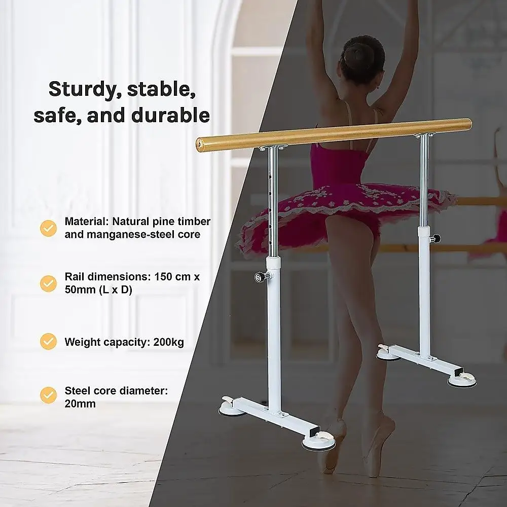 PortableBalletBarreDanceBar150cmFreestandingWoodenStretchBar