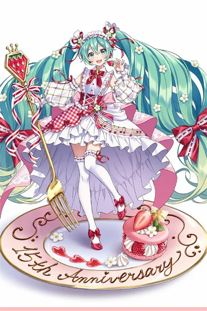 Anime Strawberry Miku 15th Anniversary Cosplay Costume Wig Shoes 