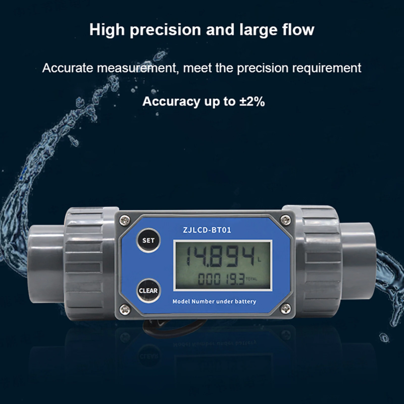 DN15-DN80 Digital LCD Display Turbine Flow Meter ZJPVC-BT01 PVC Pipe Liquid Water Gauge Flow Meter For Farm/Garden Irrigation