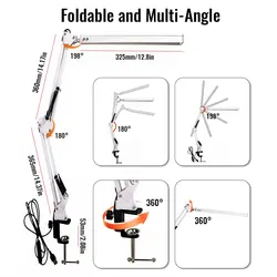 Adjustable LED Desk Lamp with Clamp - Eye - Caring Lighting with Multiple Modes and Brightness Levels for Office, Study, or Reading (White long - 1 head)