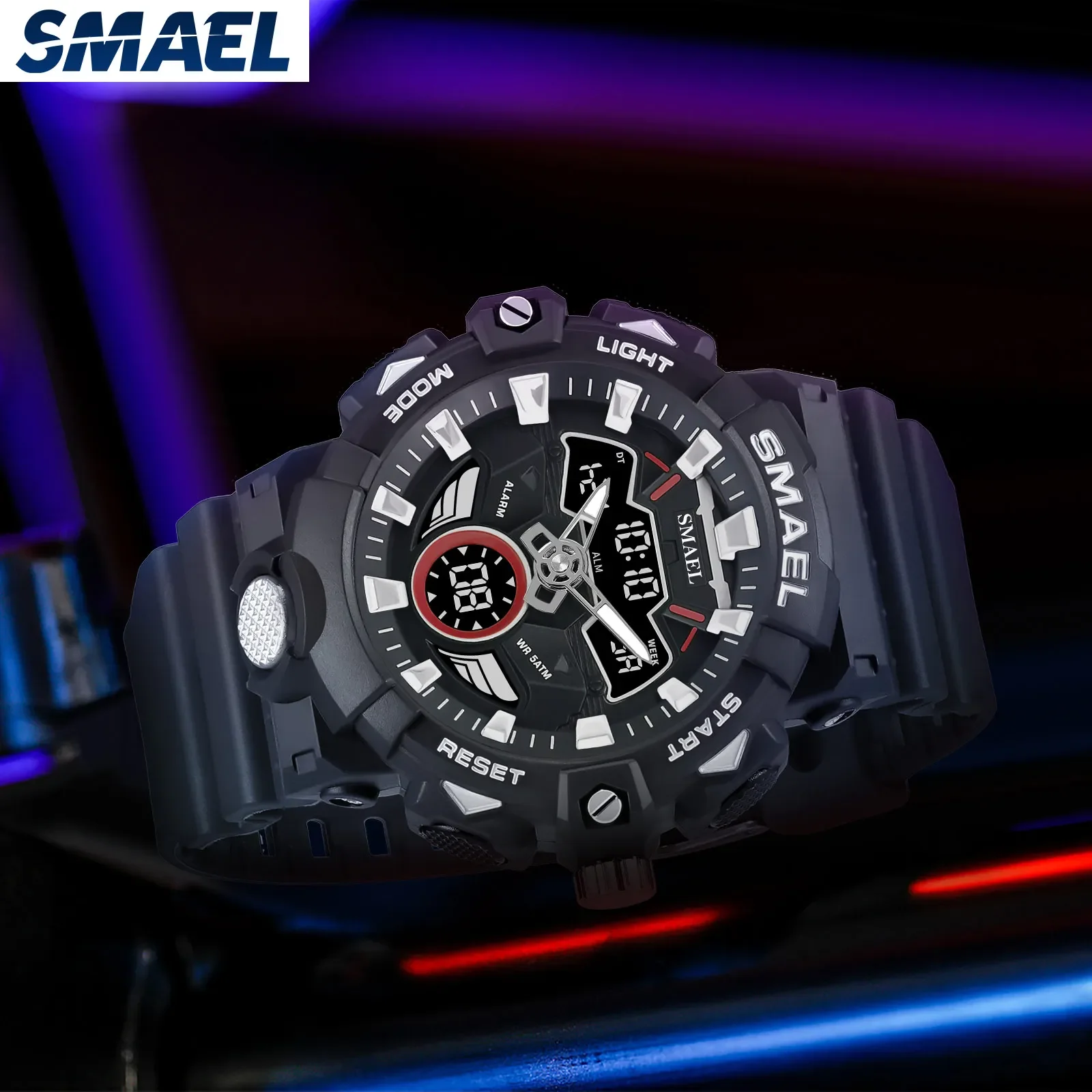 SMAEL Night Light Waterproof Men's Electronic Watch 8085 Cool Dual Display Multi functional Outdoor Sports 2