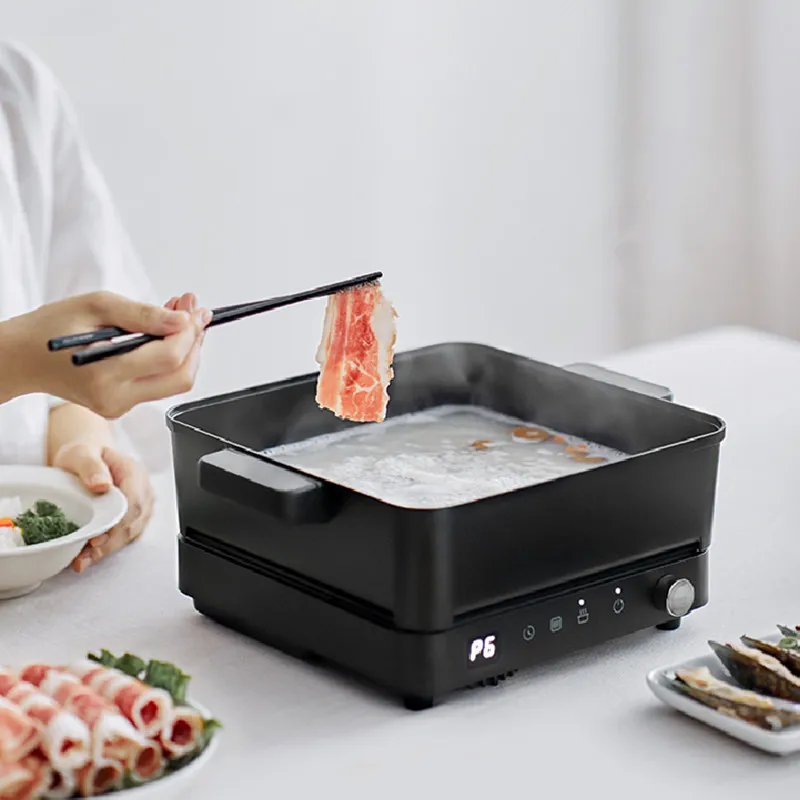 2200W Multifunctional Cooking Pot Household Small Integrated Barbecue Pot Baking Tray Roast Black Home Split Design Knob 2