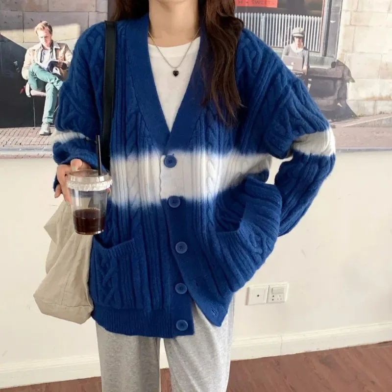 

Женский вязаный кардиган на пуговицах, Вязаный Кардиган с длинным рукавом и V-образным вырезом, кардиган с карманами, 2023
