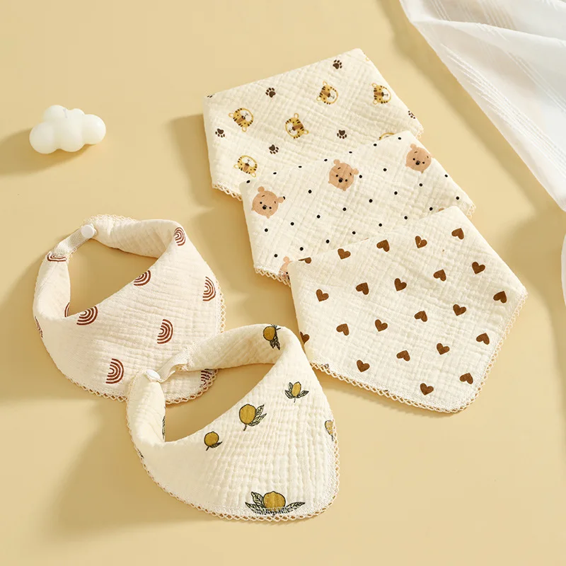 

Baby Bibs Muslin Cotton Stuff Newborn Snap Button Soft Cartoon Triangle Saliva Towel Burp Cloth Girls Boys Feeding Drool Bibs