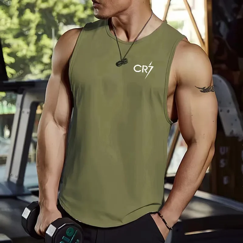thumbnail image 1 of Camiseta deportiva esencial de verano para hombre, camiseta sin mangas de entrenamiento holgada y transpirable, ropa deportiva de malla de secado rápido, 1 of 4