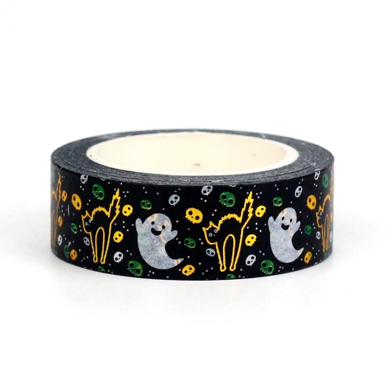 

NEW 1X 10M Deco Cute Gold Foil Cats Skull Ghost Halloween Washi Tape for Planner Scrapbooking Masking Tape Journal Papeleria