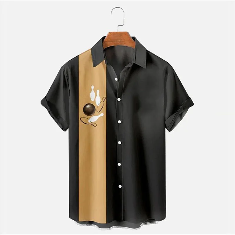 Bowling Pattern Summer Beach Hawaiian Shirt Man Camping 3d Vintage Stripe Short Sleeve Casual Vacation Imported Clothing Floral